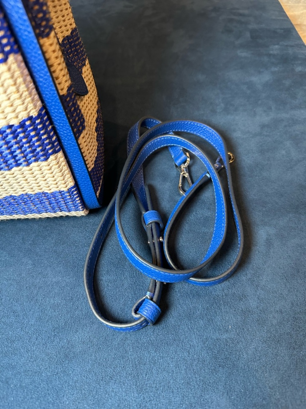 kate spade Blue and White Striped Woven Shoulder Bag - Picture 2 of 11